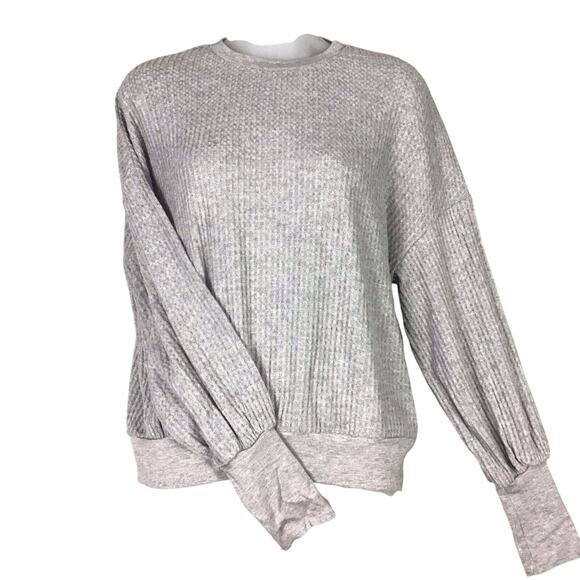 Project Social T Womens Small Waffle Knit Thermal Long Sleeve Top Gray Solid - Picture 1 of 10